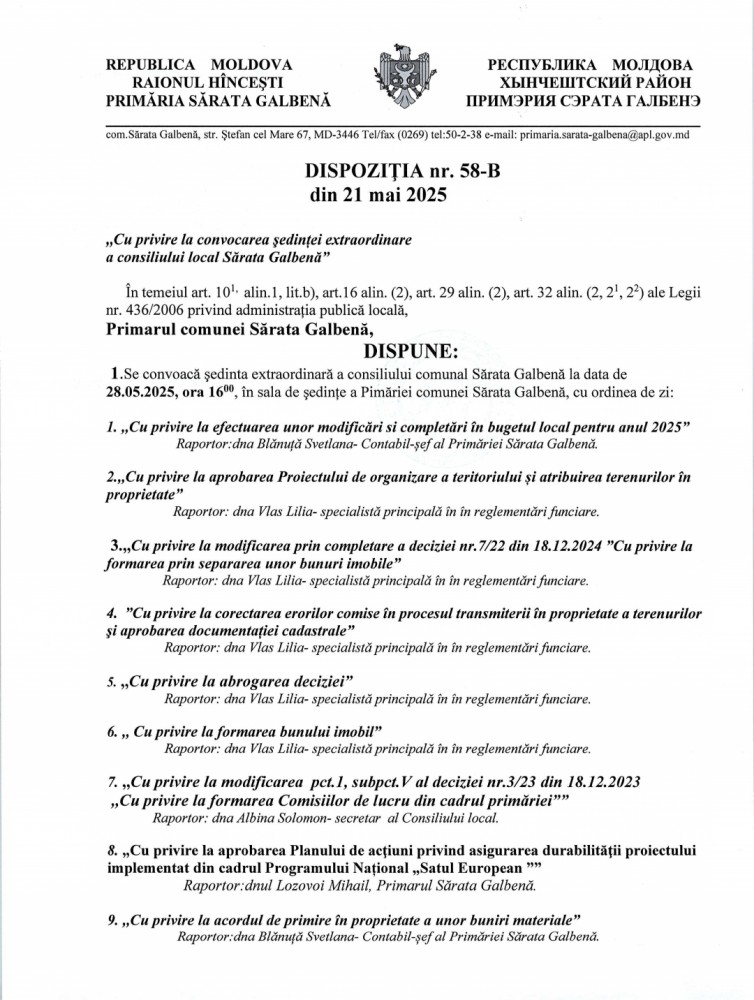 Ședința extraordinară a consiliului comunal.